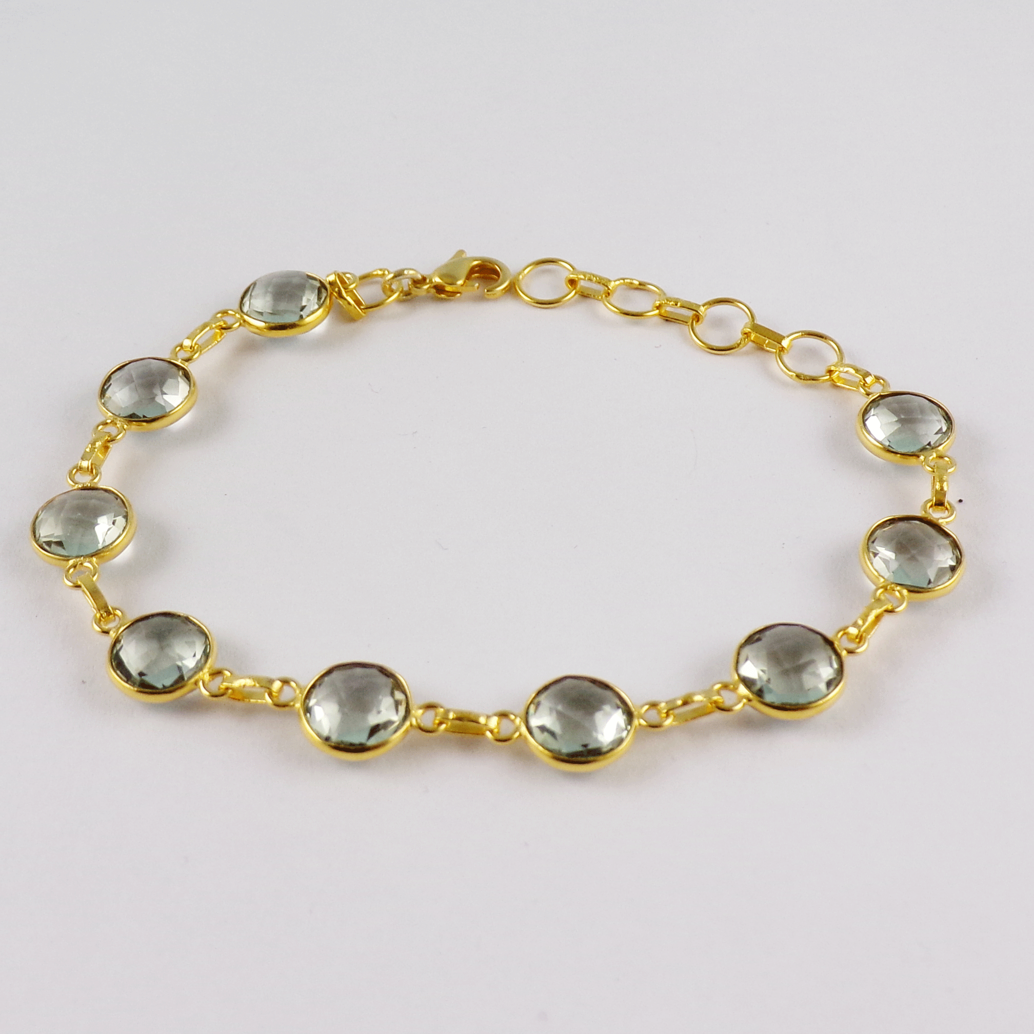 Cabochon Green Amethyst Brass Bracelet W - BZB999 18K Gold Plated Cut Round Shape 8x8mm Bezel Setting Brass Bracelet